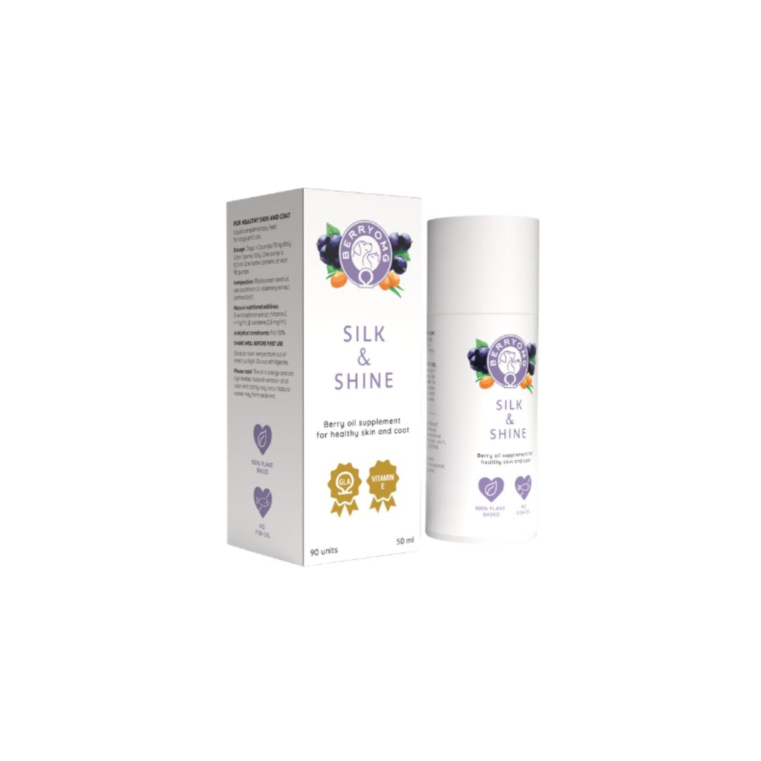 BERRYOMG Silk & Shine pakkaus ja pullo