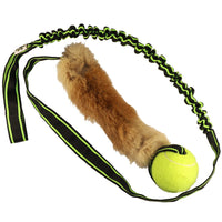 PawsMade Kaninkarvainen koiran bungee vetolelu XL tennispallolla