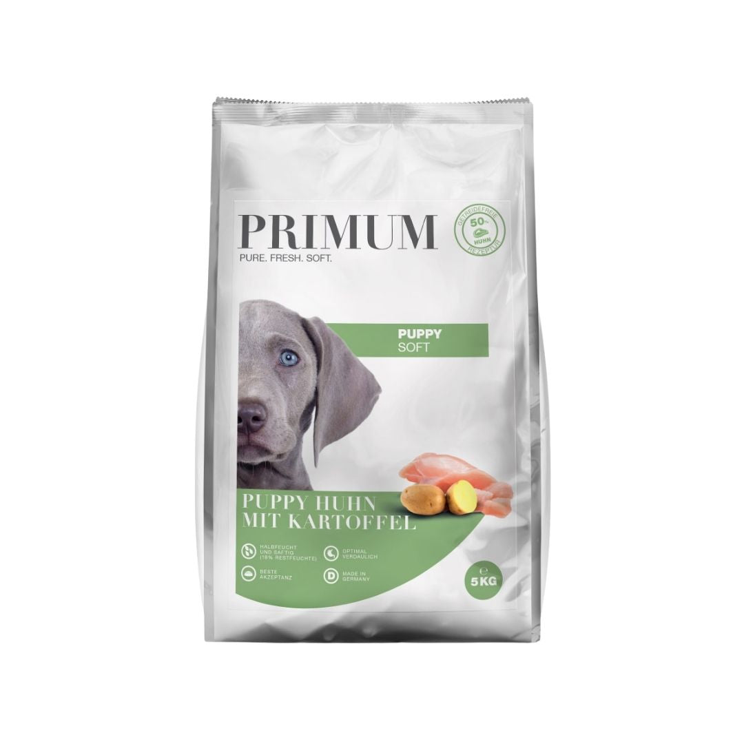 Primum Soft Puolikostea nappula Kana-Peruna Puppy Edestä